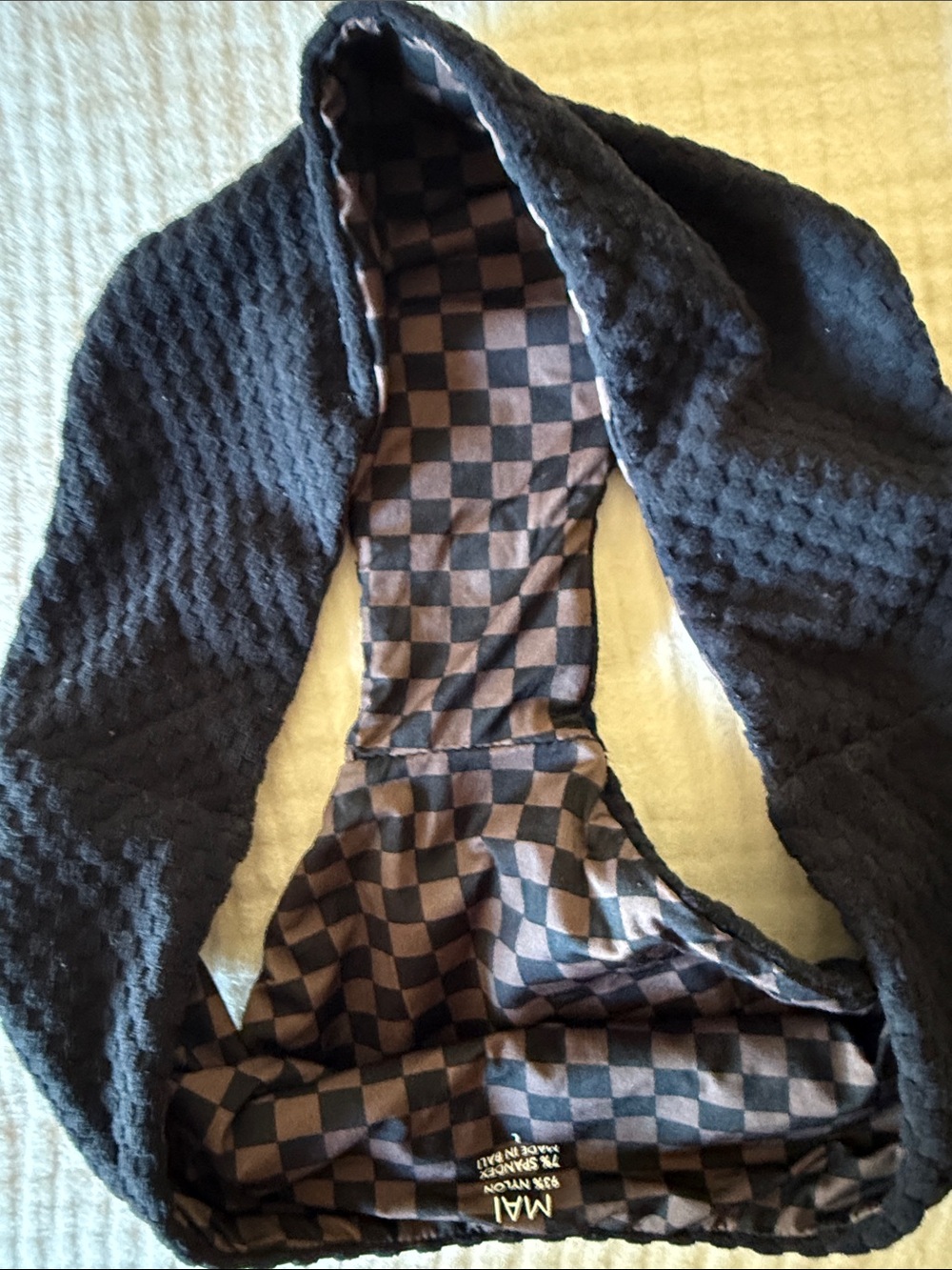 Mai Black Textured Bikini Set with Checkered Lining - Picture 5 of 5